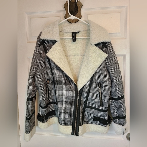 JouJou Woman's Moto Jacket, Size: XL Color: Grey and White - Picture 2 of 16